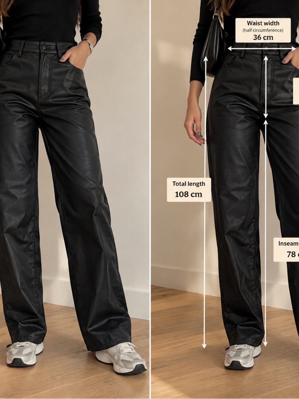 H&M Black High-Waist Faux Leather Wide-Leg Pants